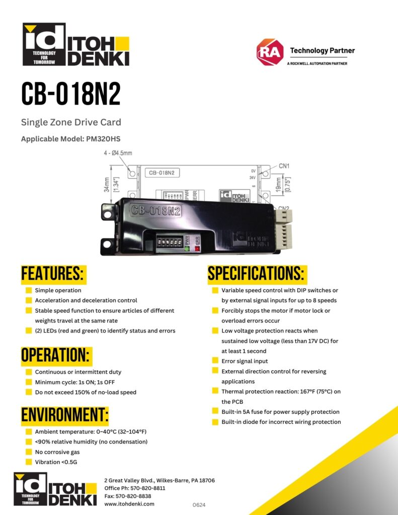 Itoh Denki CB-018N2 driver card features and specifications sheet