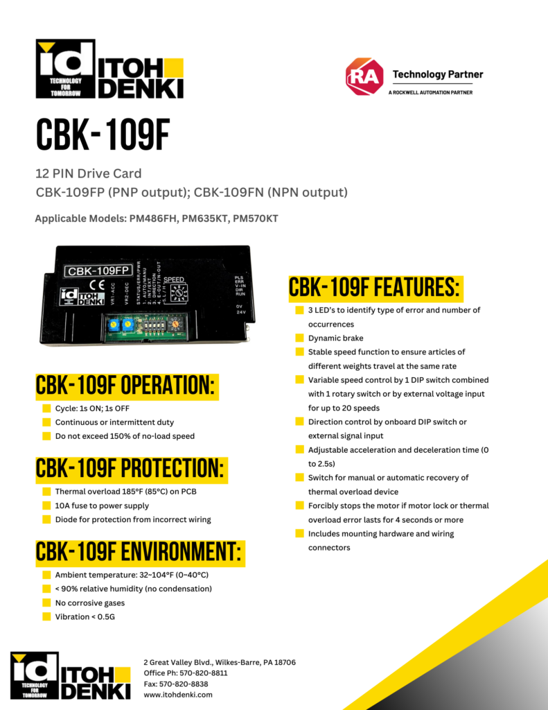 Itoh Denki CBK-109F driver card product sheet