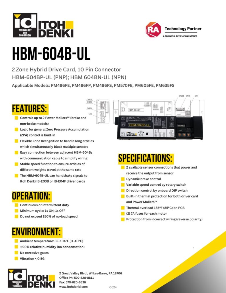 Itoh Denki HBM-604B-UL driver card features and specifications sheet