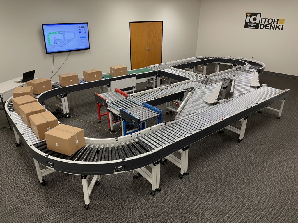 Photo of a test conveyor loop for product demonstrations at the Itoh Denki USA Technical Center.