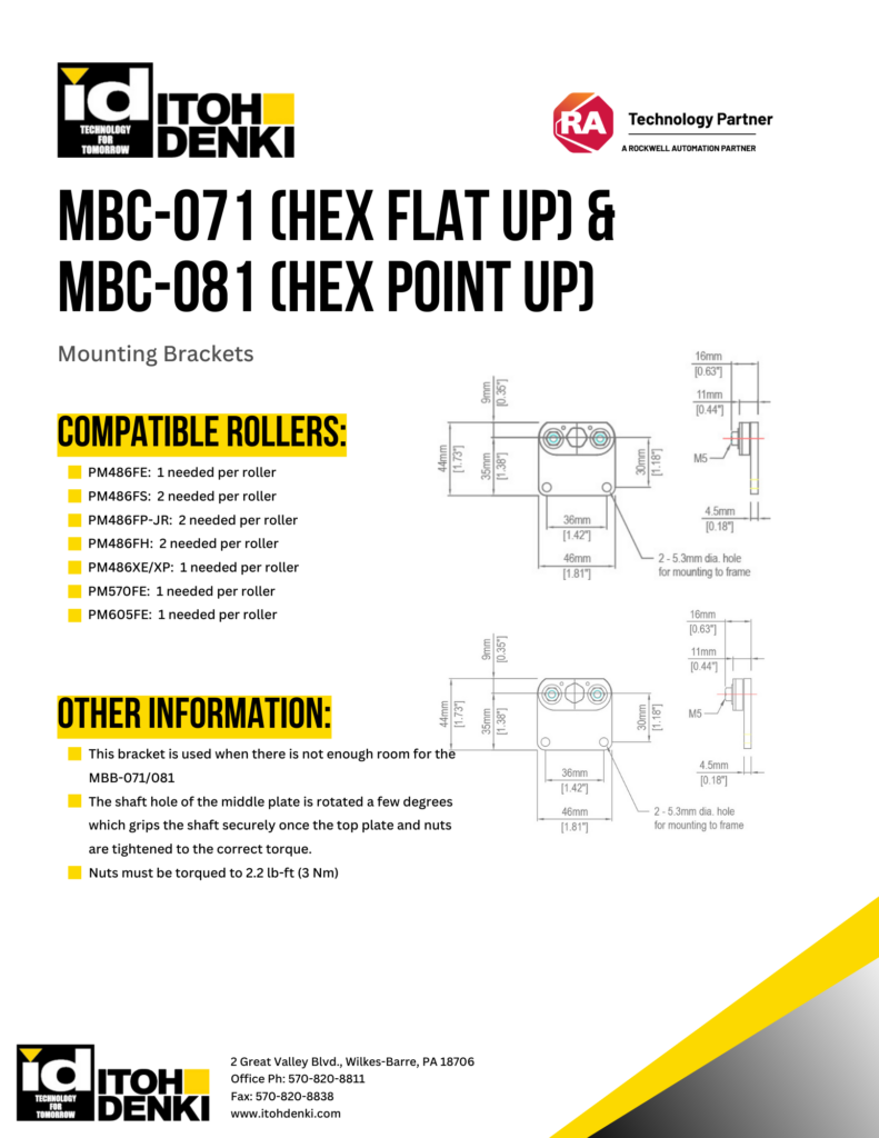 Itoh Denki MBC-071 and MBC-081 mounting brackets product sheet