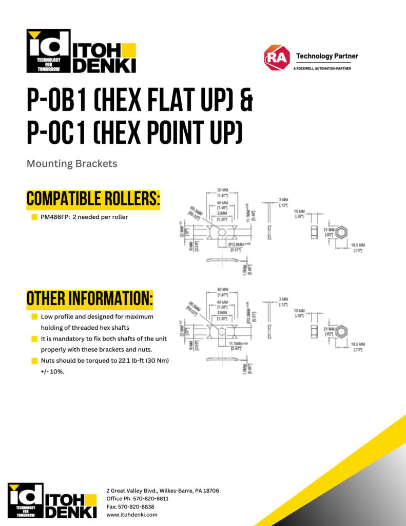 Itoh Denki P-0B1 and P-0C1 mounting bracket product sheet