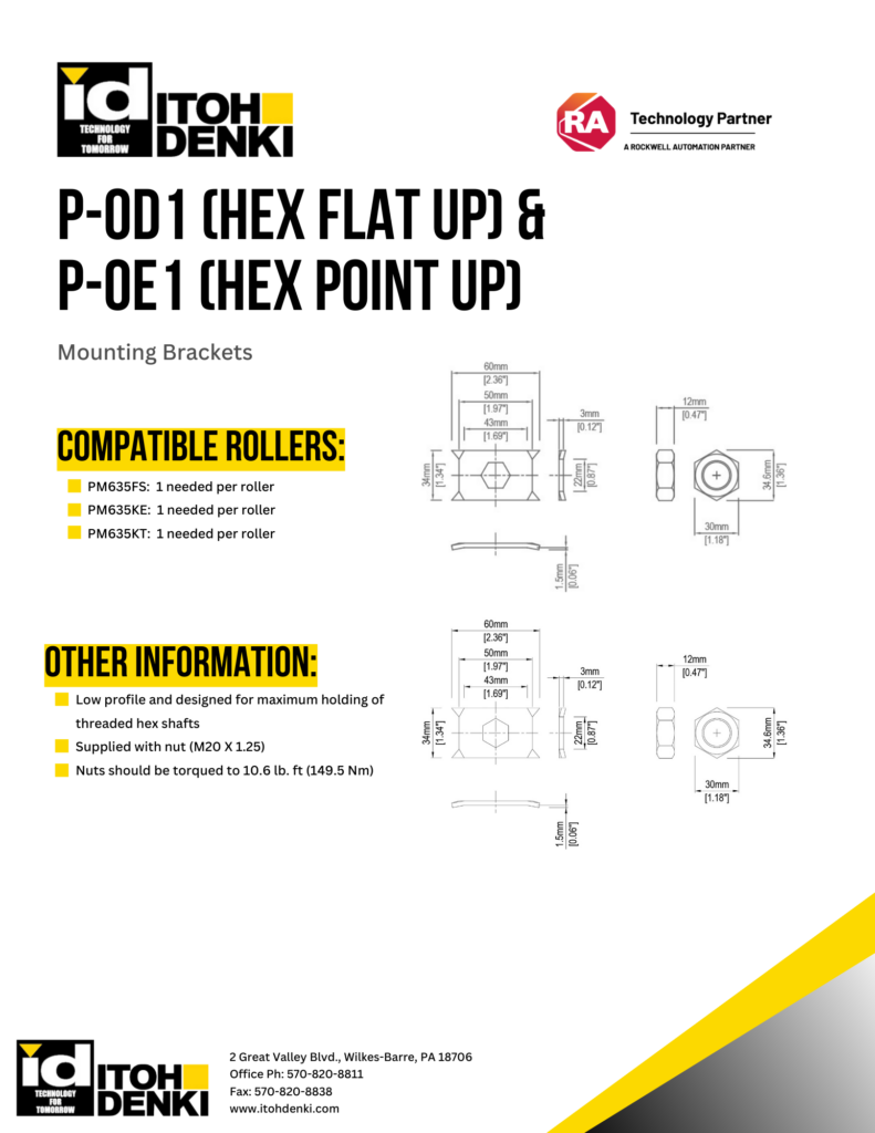 Itoh Denki P-0D1 and P-0E1 mounting brackets product sheet