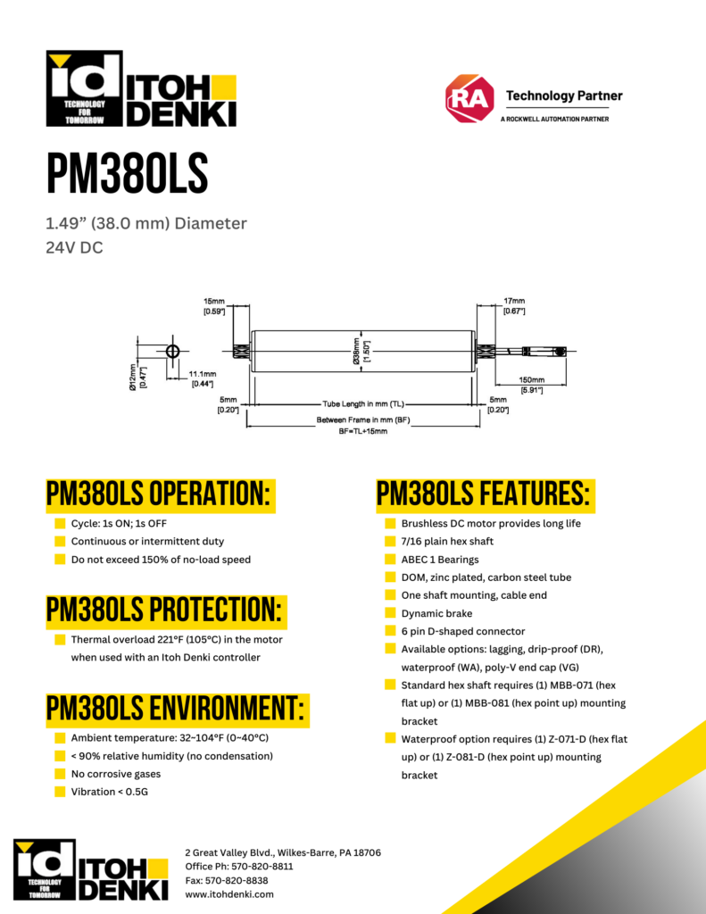 Itoh Denki PM380LS DC roller product sheet