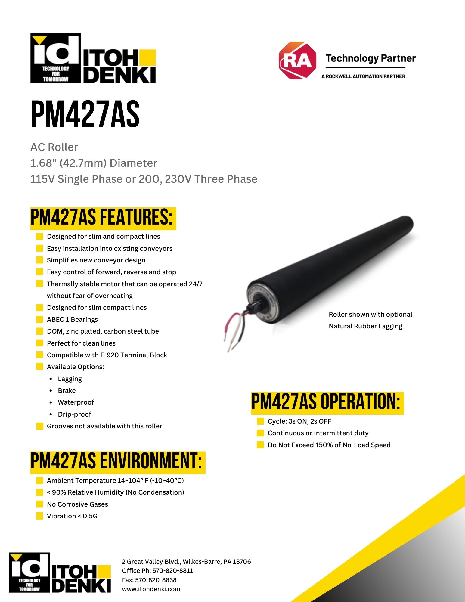 Itoh Denki PM427AS AC roller product sheet