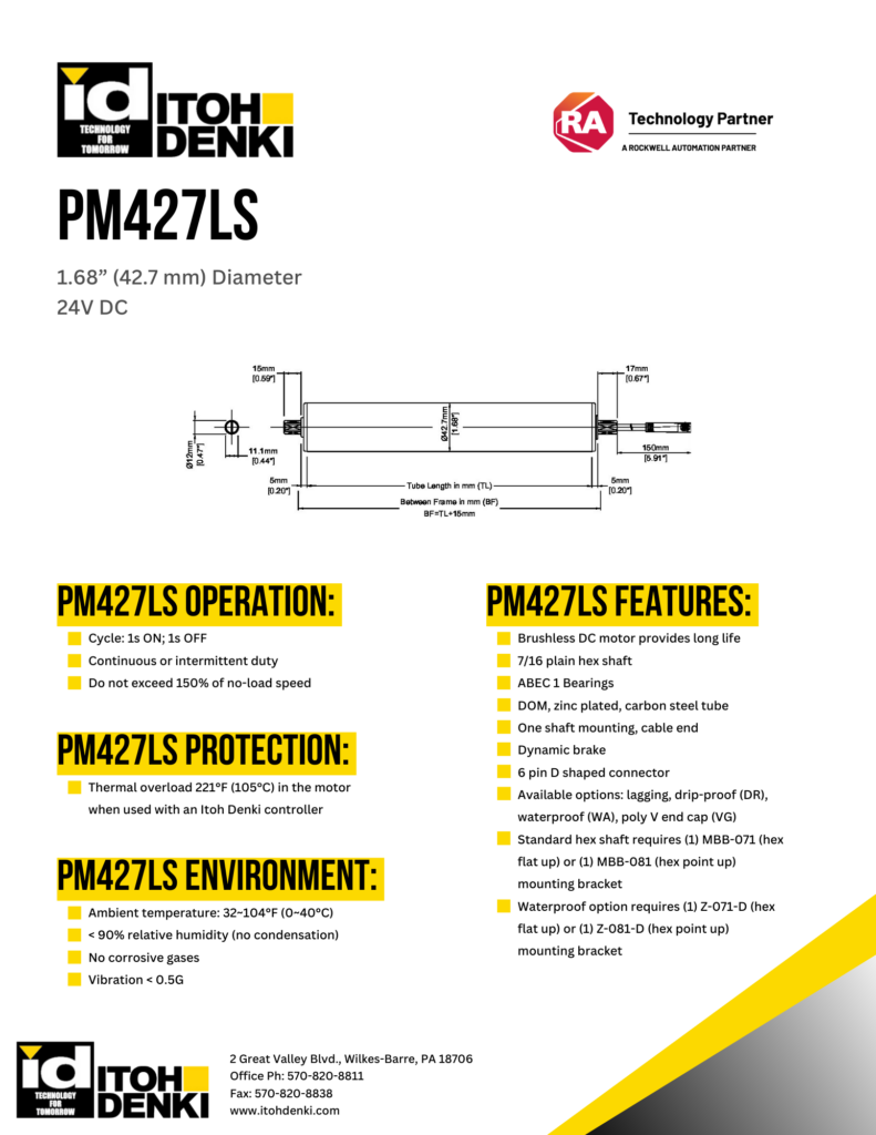 Itoh Denki PM427LS DC roller product sheet