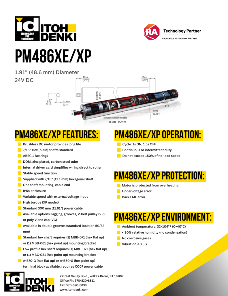 Itoh Denki PM486XE and PM486XP DC roller product sheet
