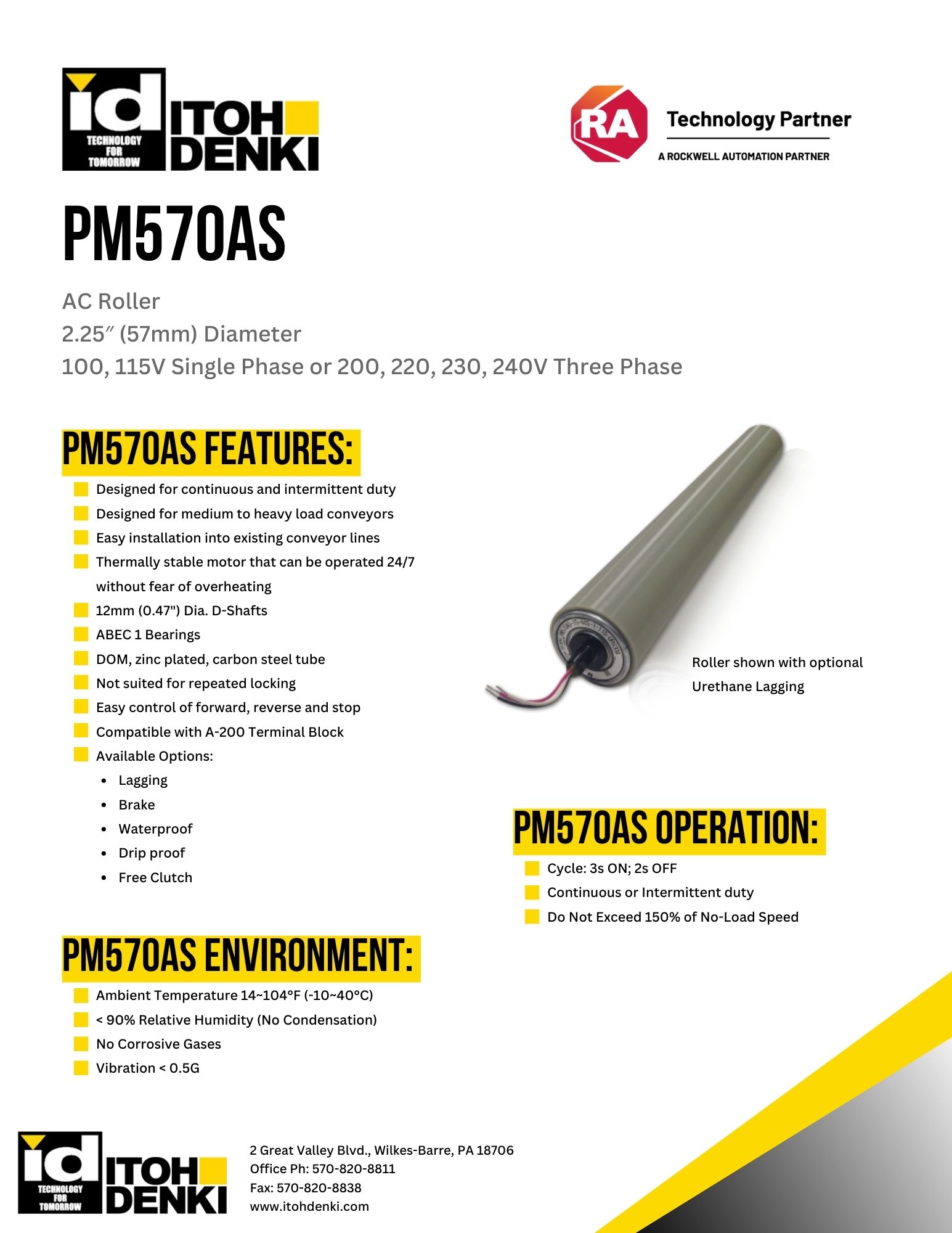 Itoh Denki PM570AS AC roller product sheet