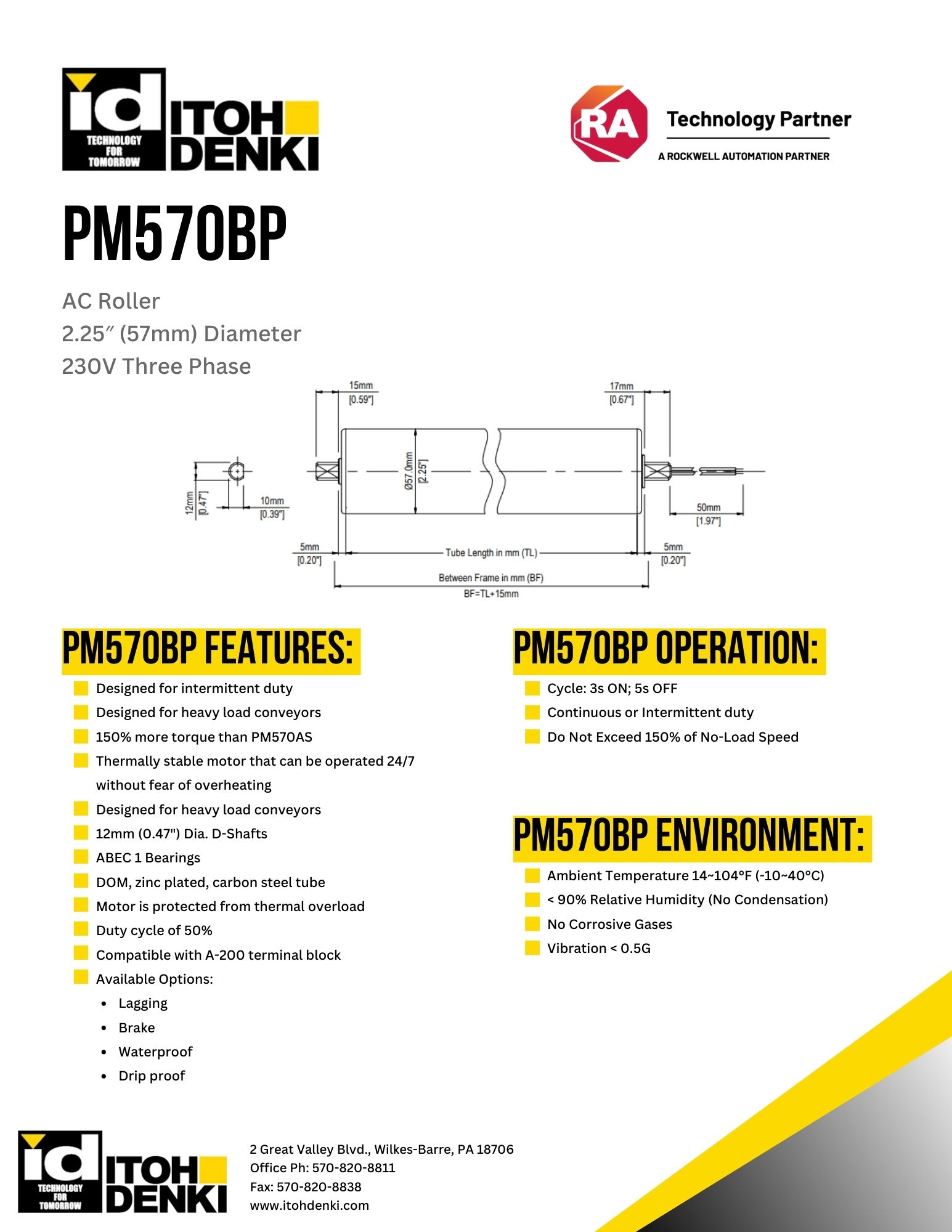 Itoh Denki PM570BP AC roller product sheet