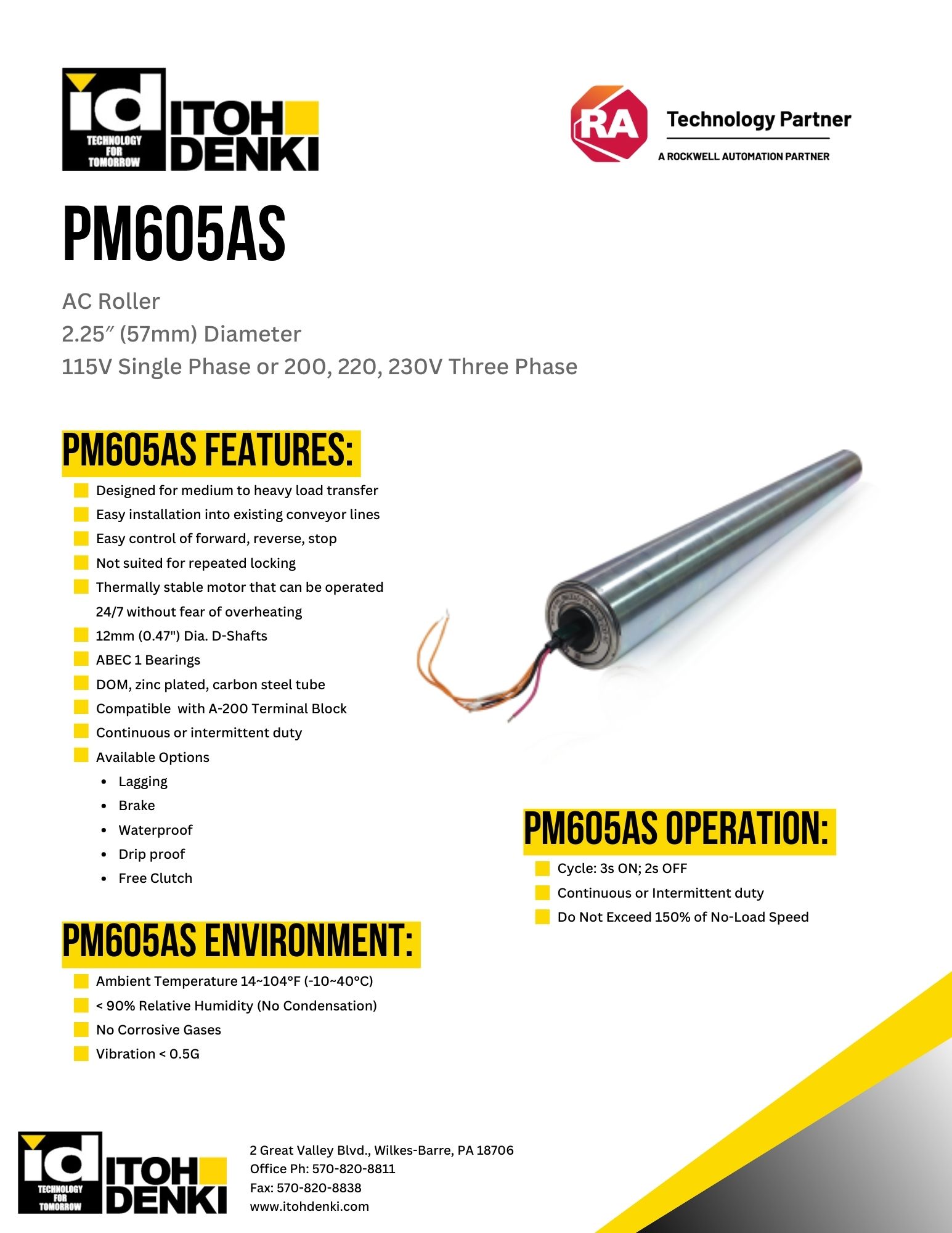 Itoh Denki PM605AS AC roller product sheet