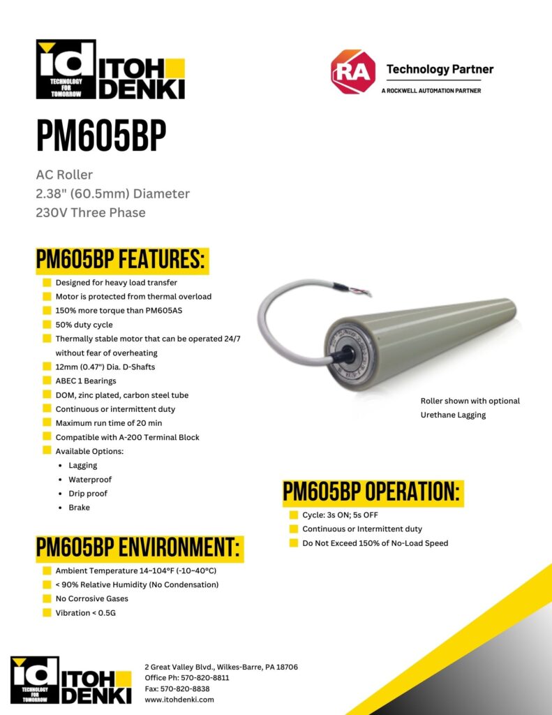Itoh Denki PM605BP AC roller product sheet