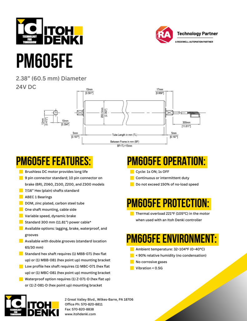 Itoh Denki PM605FE DC roller product sheet