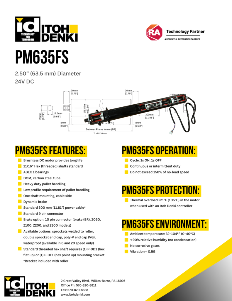 Itoh Denki PM635FS DC roller product sheet