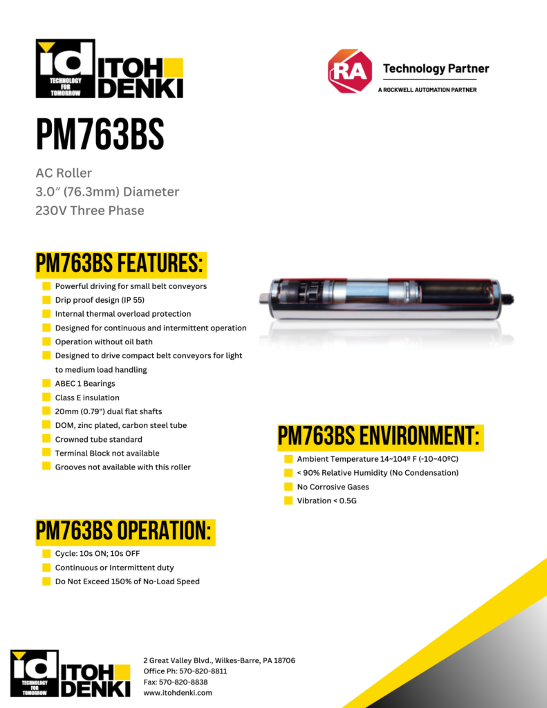 Itoh Denki PM763BS AC roller product sheet